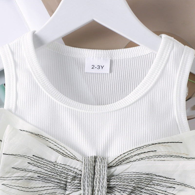 Classy Bow Detailed Vest & Layered Skirt Set