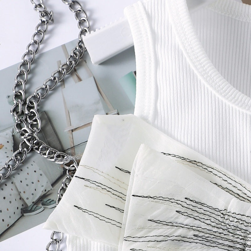 Classy Bow Detailed Vest & Layered Skirt Set