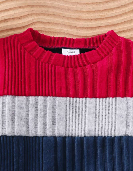 Knitted Colorblock Boys Sweatshirt & Pant Set