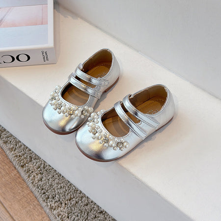 Elegant Pearl Cluster Double Strap Shoe