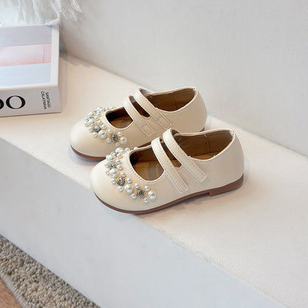 Elegant Pearl Cluster Double Strap Shoe