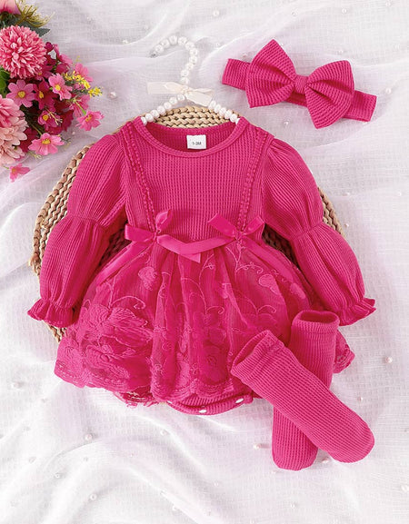 Pretty-in-pink Baby Girls' Romper Dress with Headband