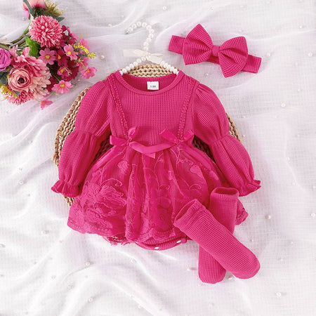 Pretty-in-pink Baby Girls' Romper Dress with Headband