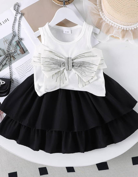 Classy Bow Detailed Vest & Layered Skirt Set