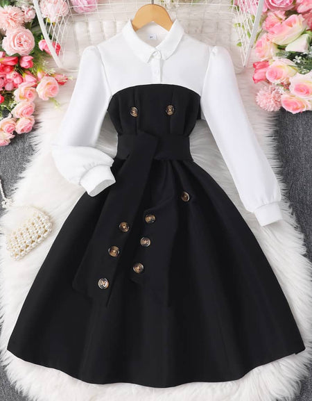 Collar Charm Belted Button Dress