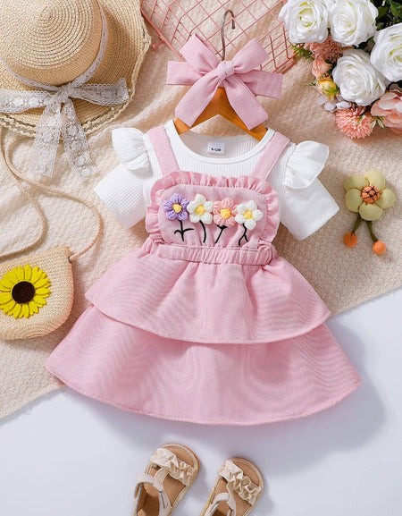 Blossom Embroidered Dress & Puff Sleeve Top