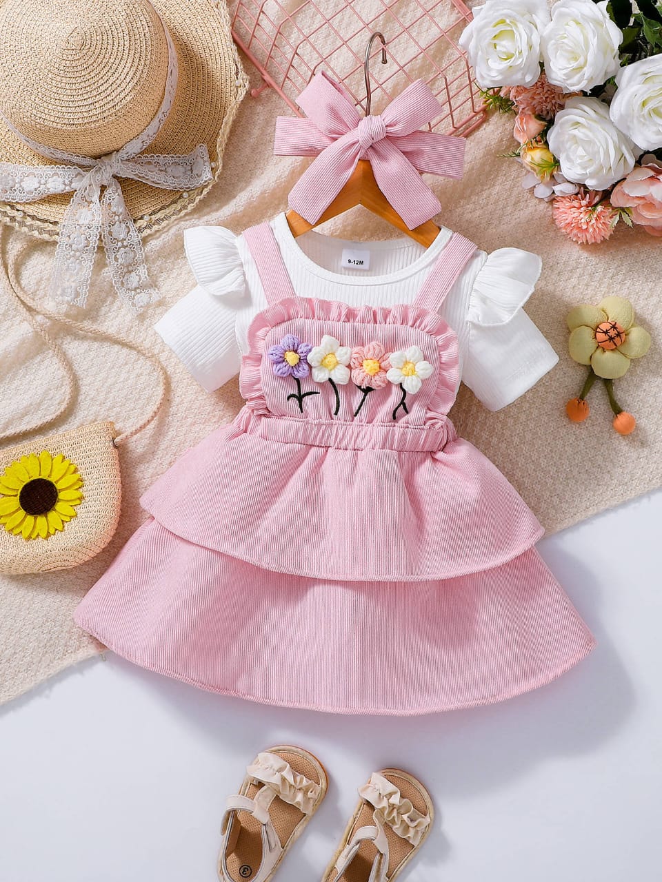 Blossom Embroidered Dress & Puff Sleeve Top