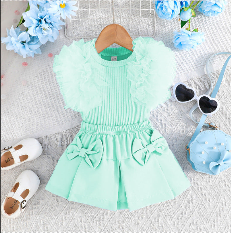 Whimsy Tulle Shoulders Two Piece Skirt Set