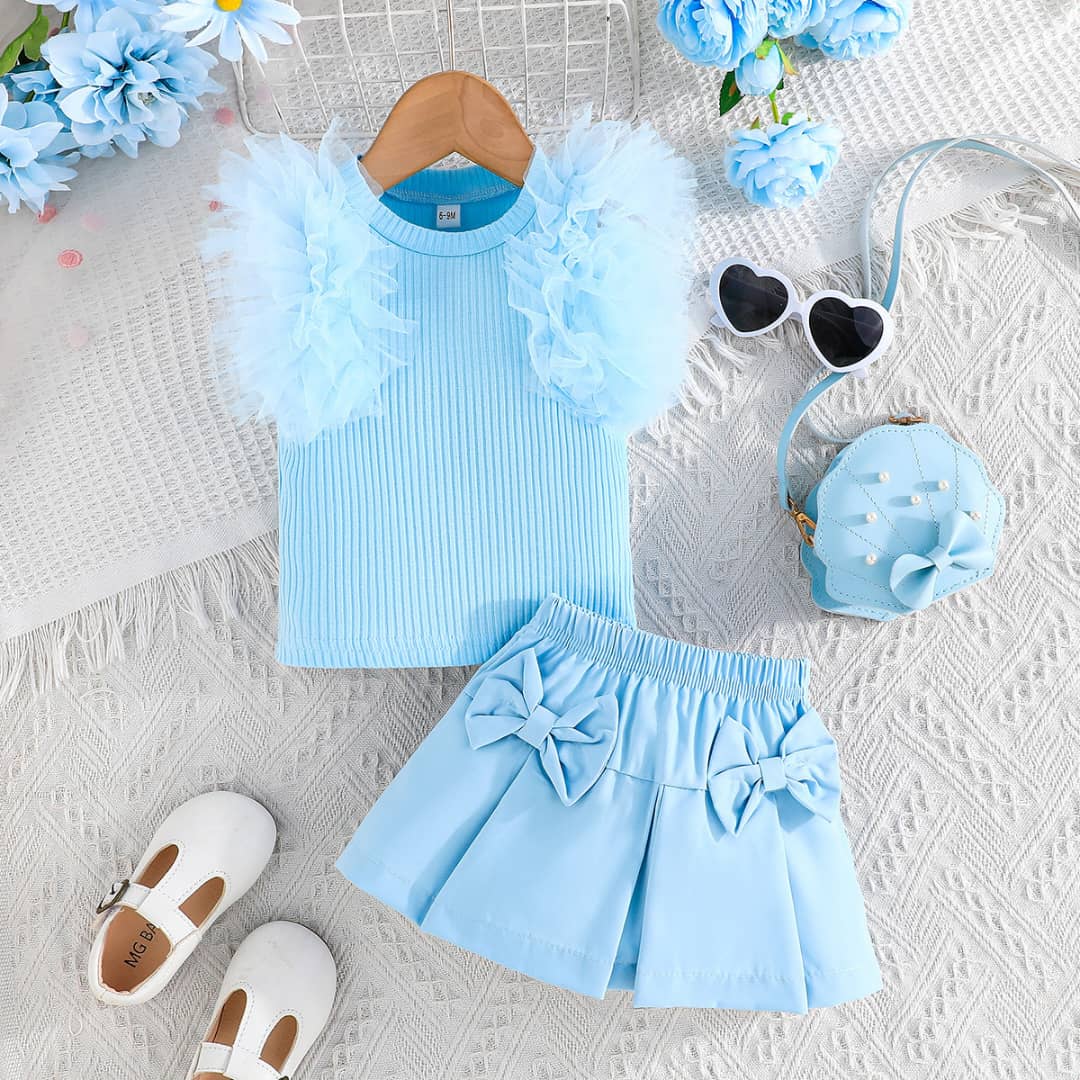 Whimsy Tulle Shoulders Two Piece Skirt Set