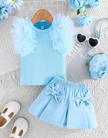 Whimsy Tulle Shoulders Two Piece Skirt Set
