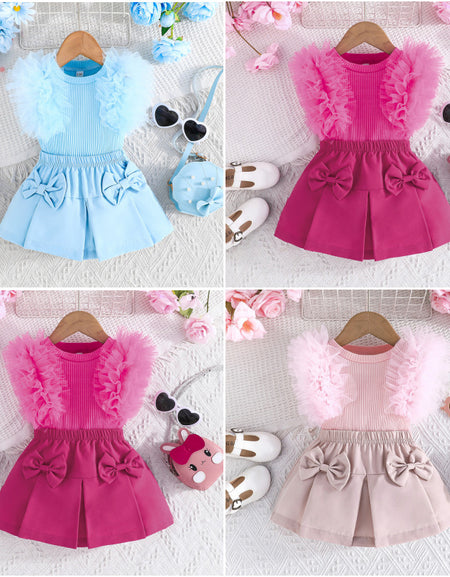 Whimsy Tulle Shoulders Two Piece Skirt Set