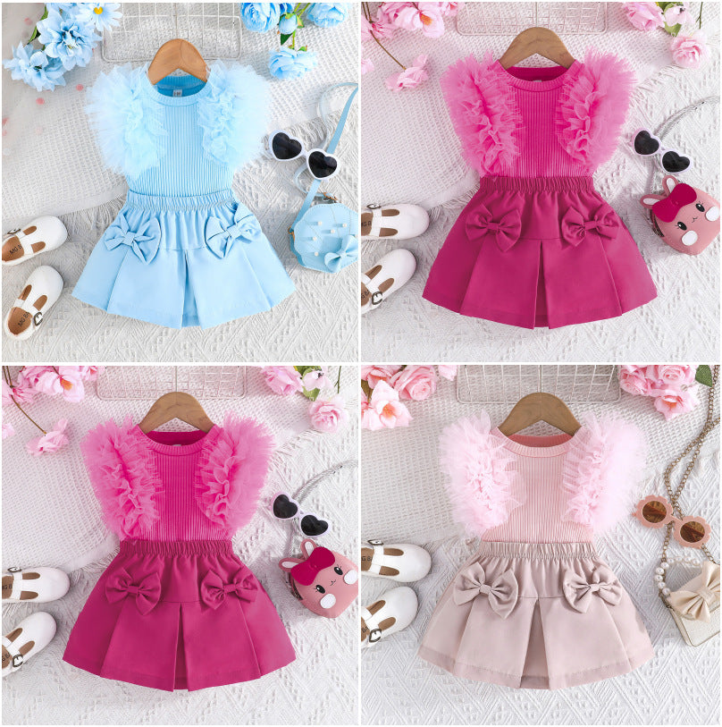 Whimsy Tulle Shoulders Two Piece Skirt Set