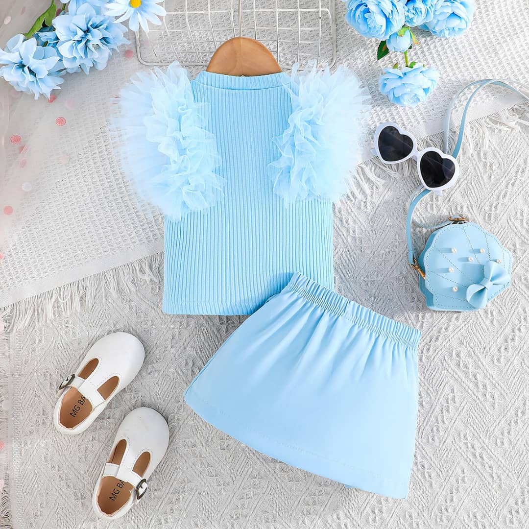Whimsy Tulle Shoulders Two Piece Skirt Set