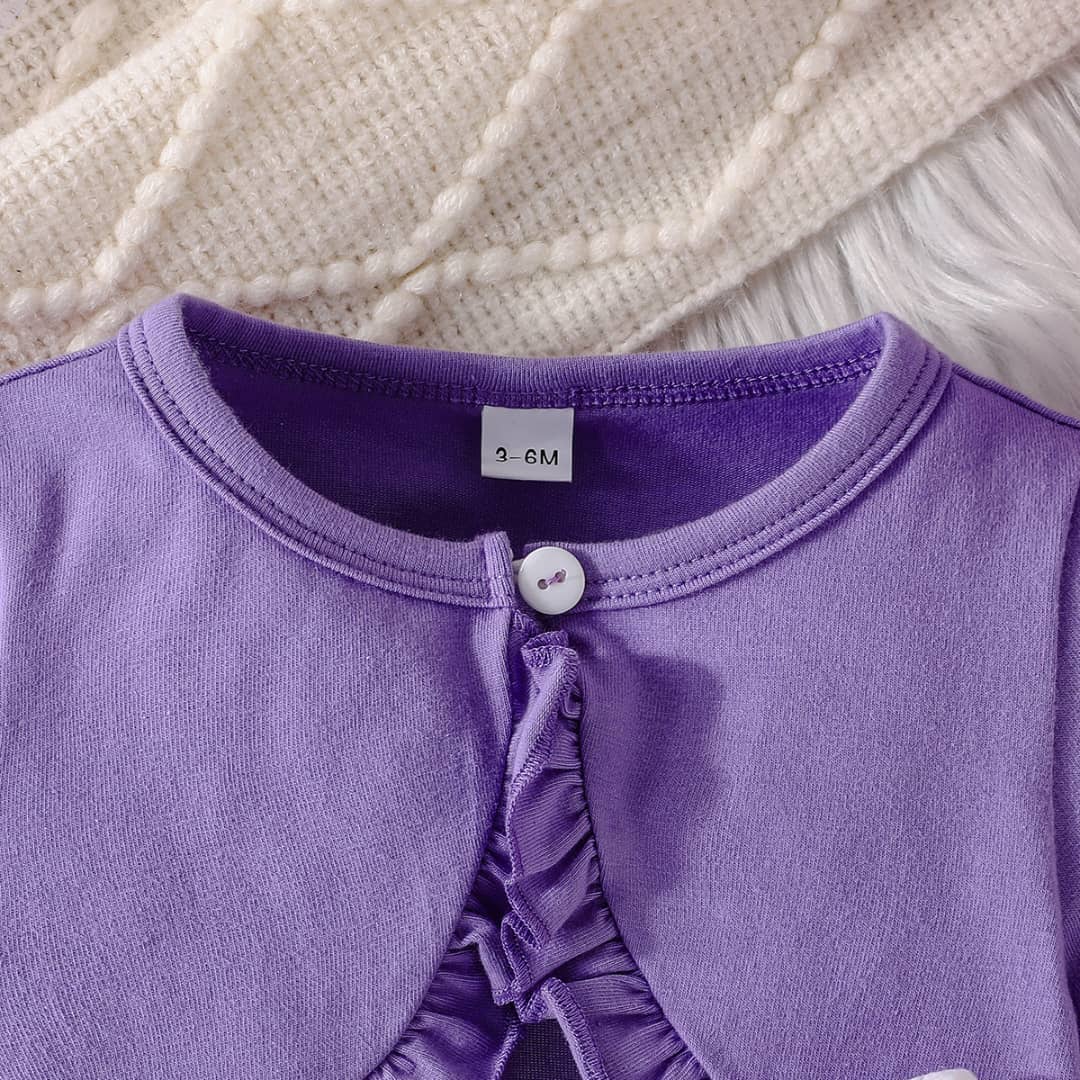 Bowknot Butterfly Print Dress & Ruffle Trim Cardigan Set