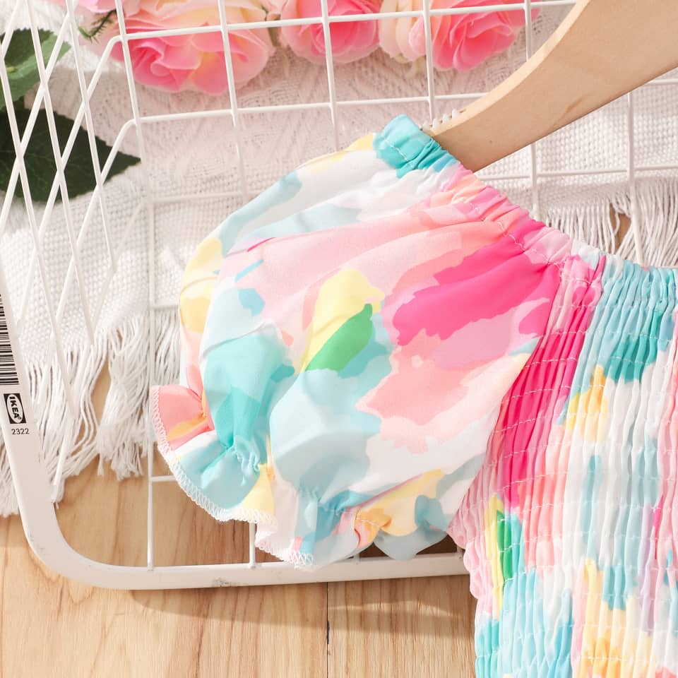 Smocked Floral Print Puff-sleeve Dress