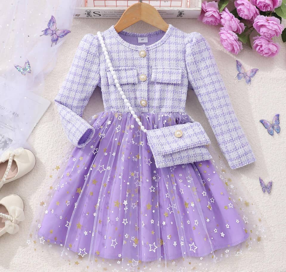 Girls Tweed Tulle Dress with Bag