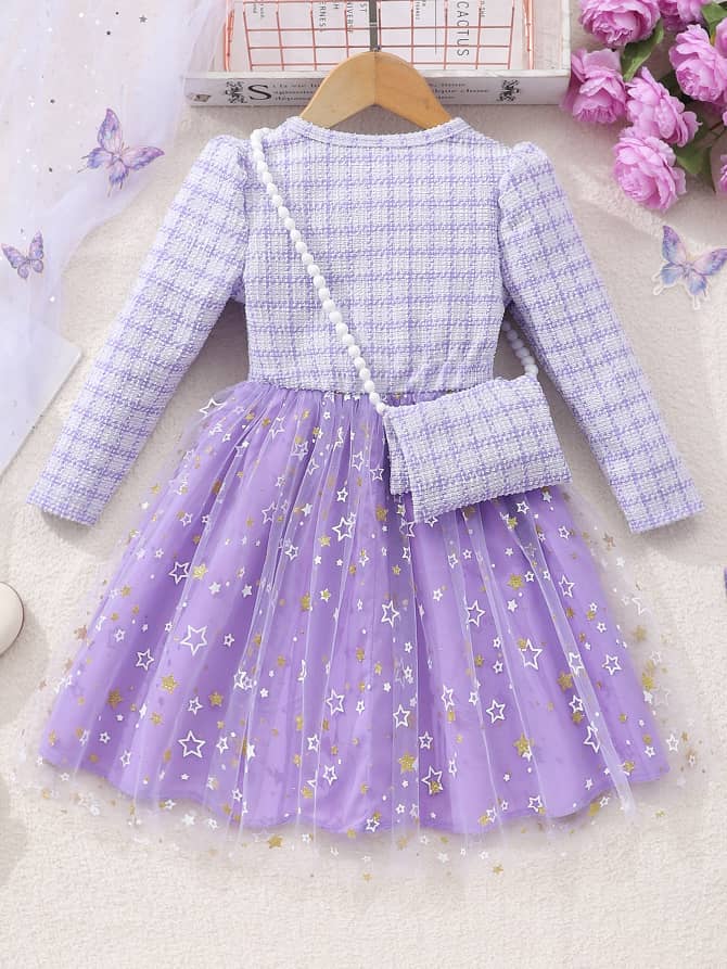Girls Tweed Tulle Dress with Bag