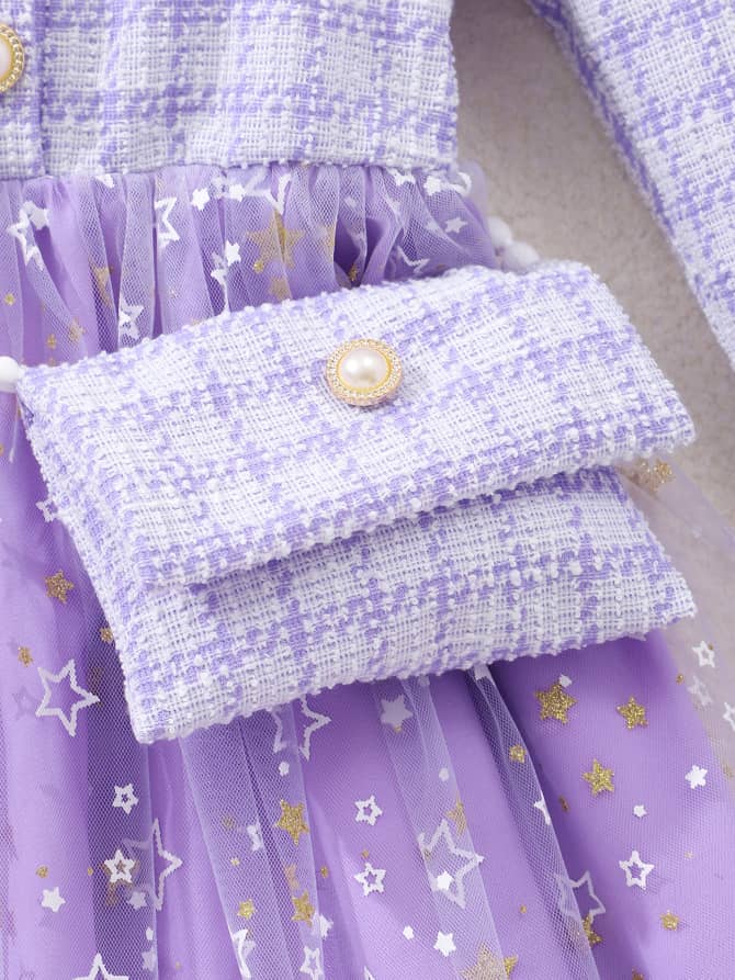 Girls Tweed Tulle Dress with Bag