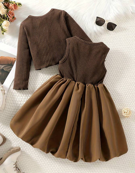 Toffee Twirl Cozy Cardigan & Dress Duo
