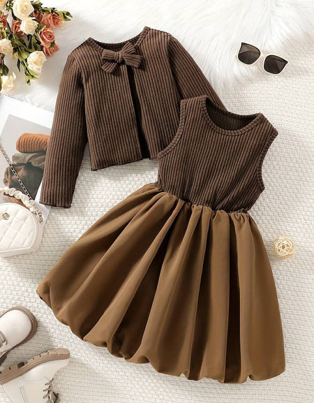 Toffee Twirl Cozy Cardigan & Dress Duo