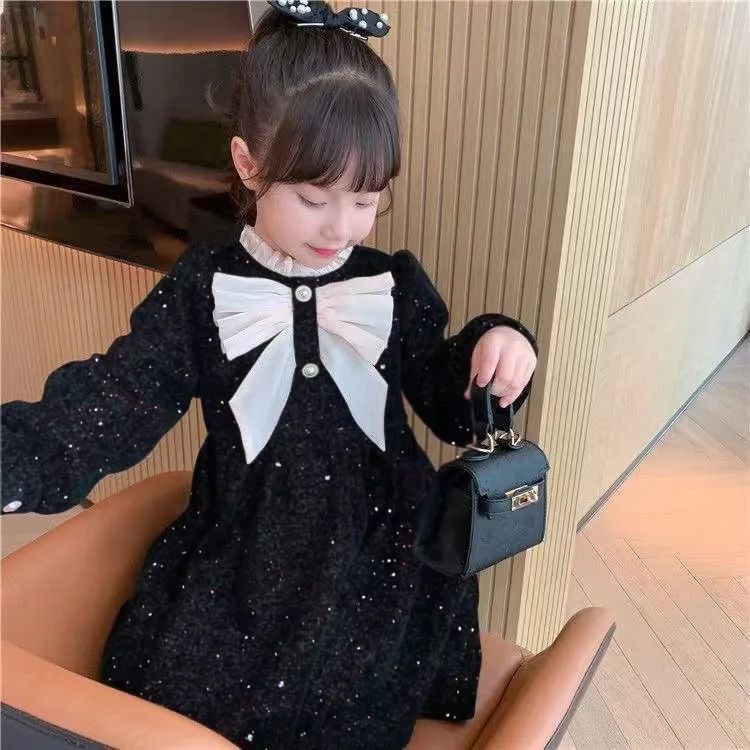 Front Bow Elegant Velvet Dress