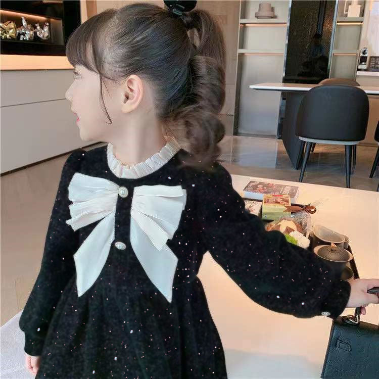 Front Bow Elegant Velvet Dress