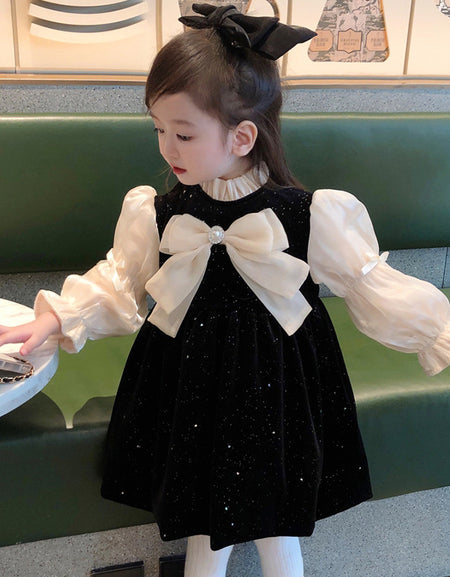 Front Bow Elegant Velvet Dress