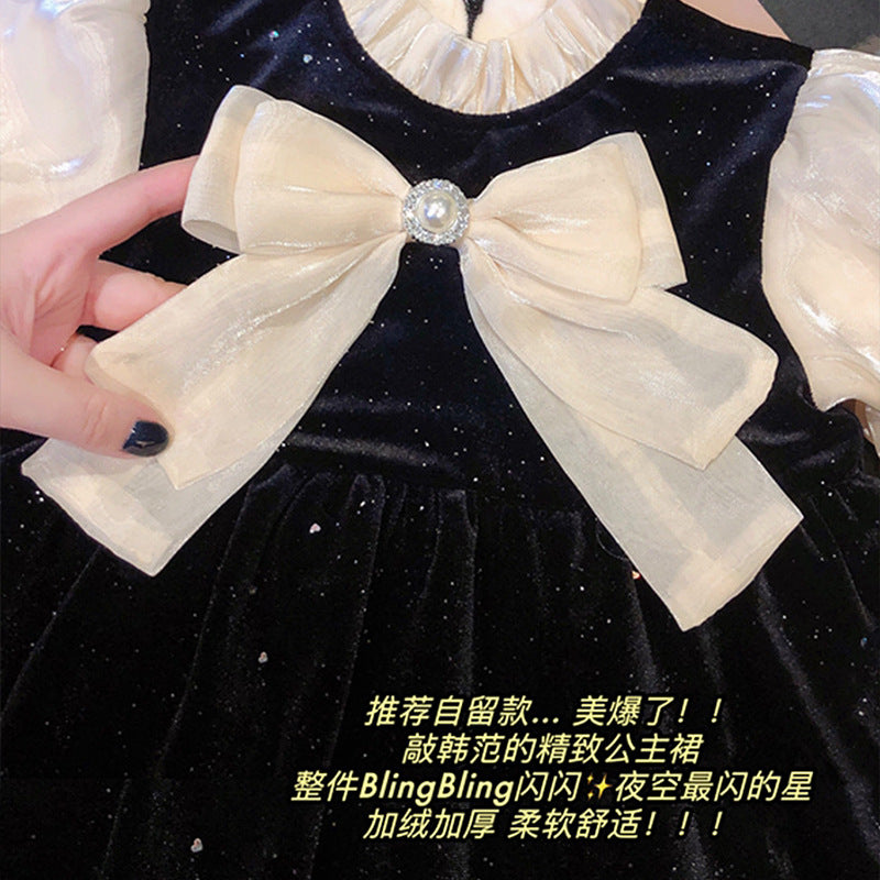 Front Bow Elegant Velvet Dress