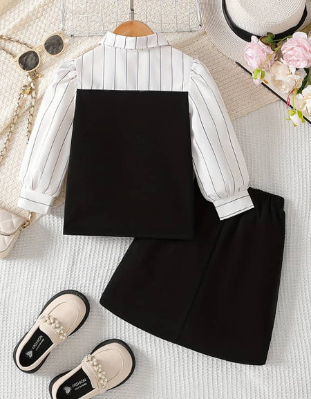 Monochrome Charm Striped Skirt Set