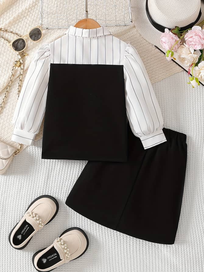 Monochrome Charm Striped Skirt Set