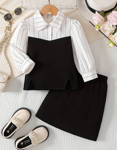 Monochrome Charm Striped Skirt Set