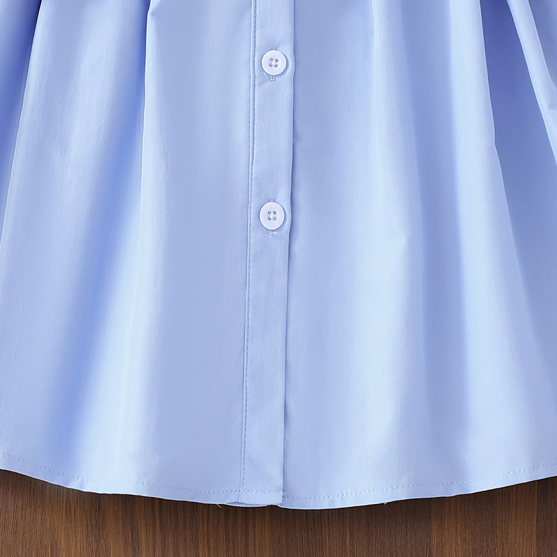 Layered Blue Heart Patch Vest and Shirt Dress