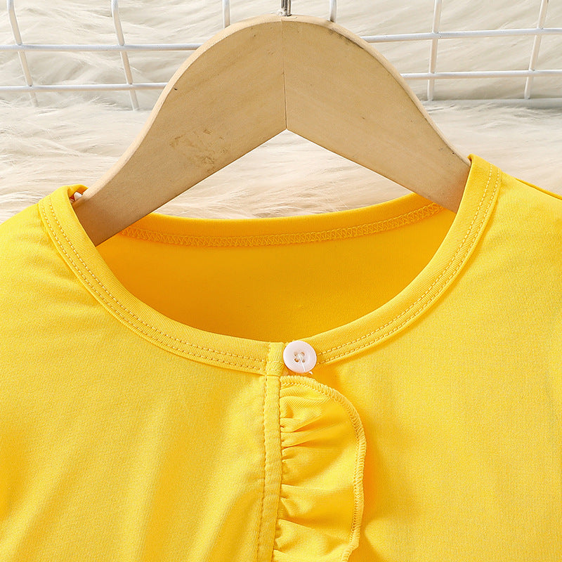 Lasercut Hem Dress Set with Ruffle Cardigan