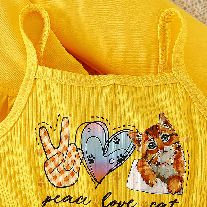 Lasercut Hem Dress Set with Ruffle Cardigan