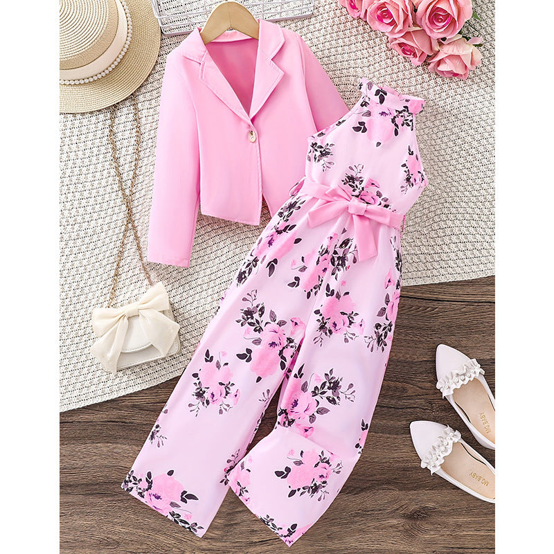 Floral Pink Jumpsuit & Blazer Set