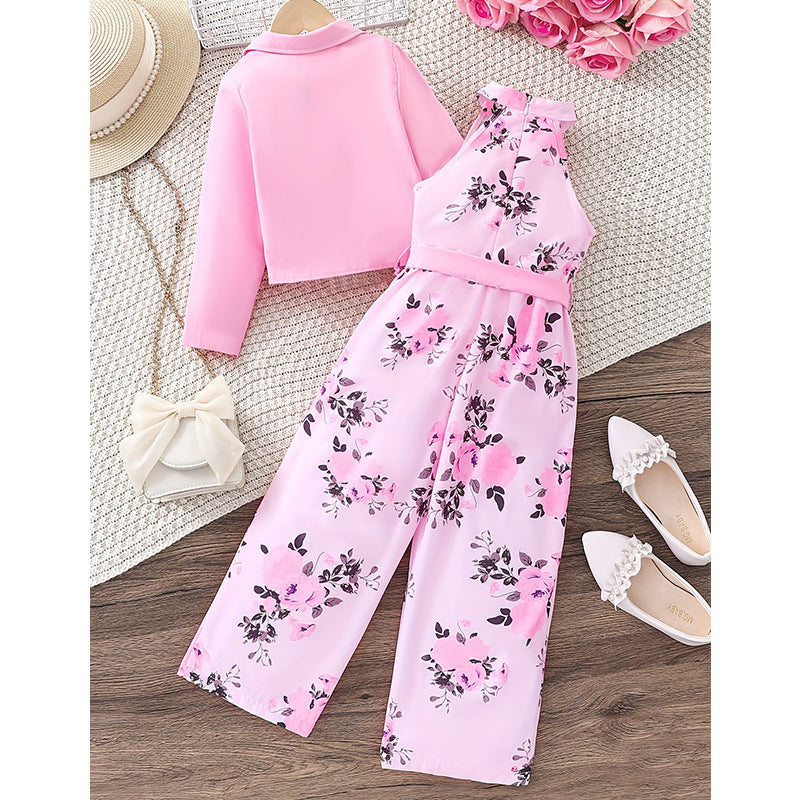 Floral Pink Jumpsuit & Blazer Set