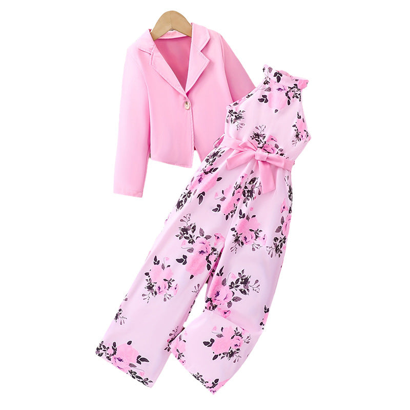 Floral Pink Jumpsuit & Blazer Set
