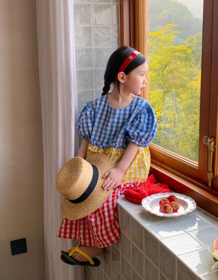 Colorblock Gingham Cotton Tiered Dress