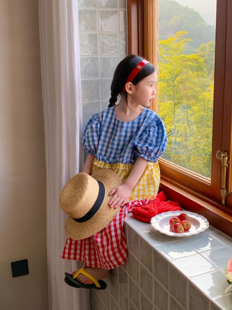 Colorblock Gingham Cotton Tiered Dress