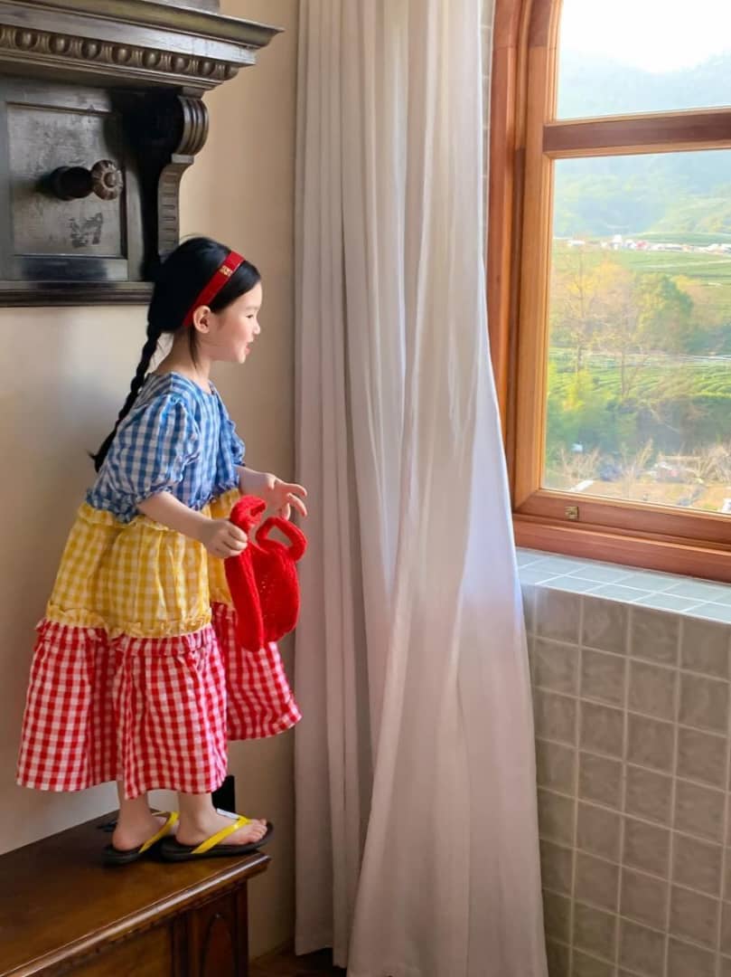 Colorblock Gingham Cotton Tiered Dress