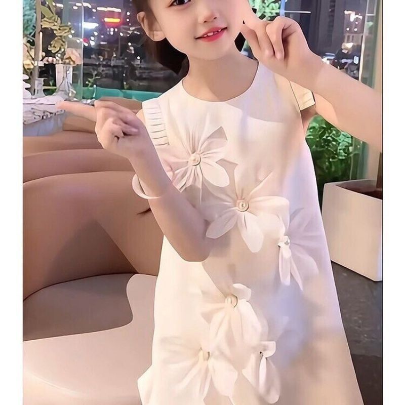 Pearl Flower Pleats Shoulder Dress