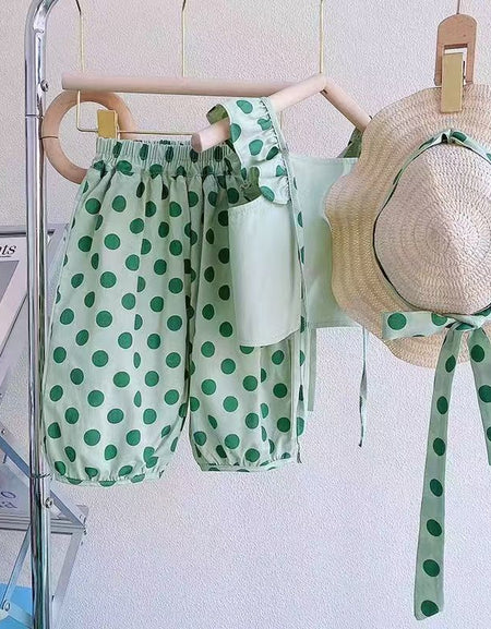 Mint Meadow Play Set - Bow Top, Polka Pants & Sunhat