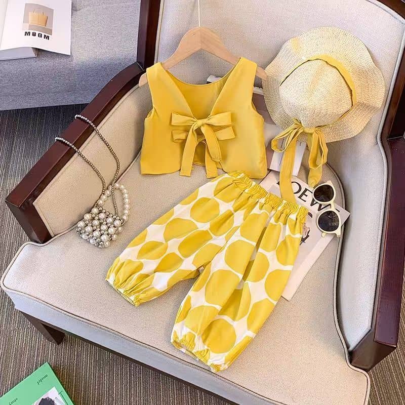 Lemon Zest Summer Set - Bow Top, Polka Pants & Sunhat