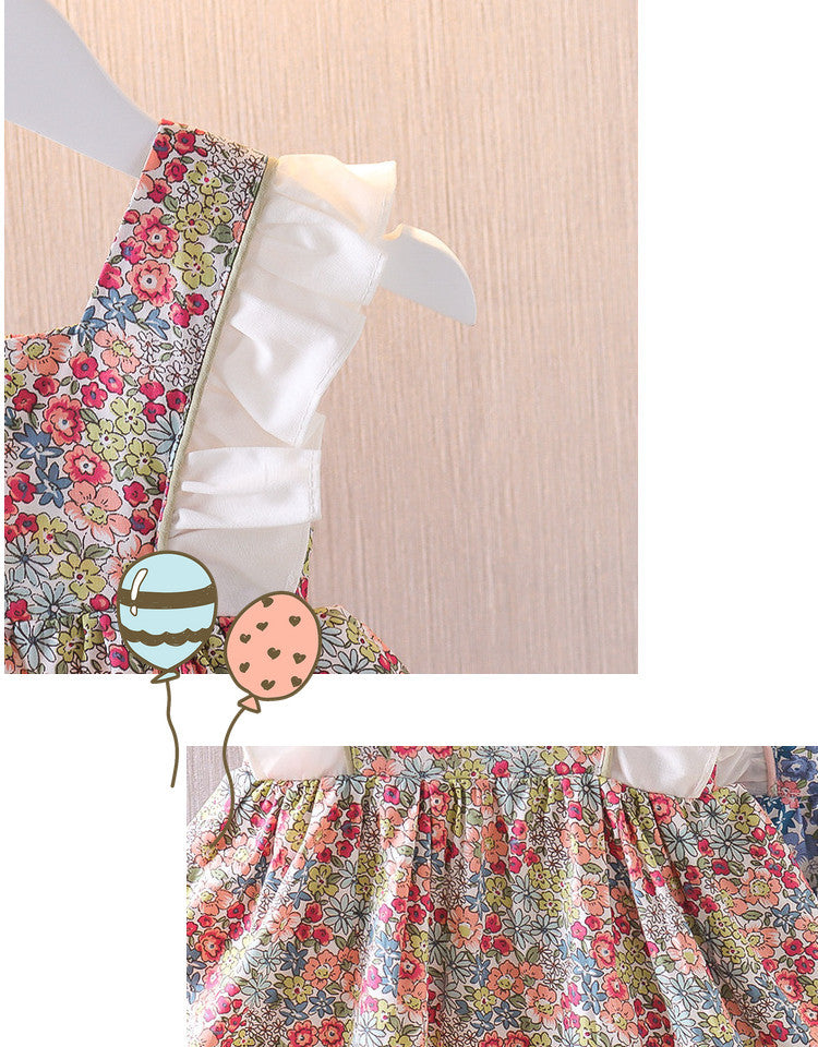 Floral Print Frill Sleeve Smock Dress