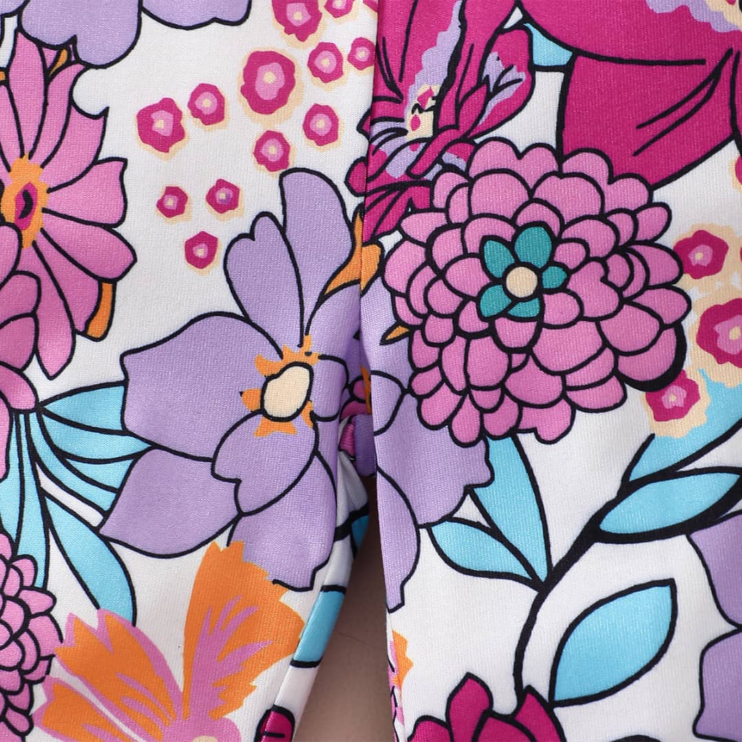 Rosy Ruffle Ribbed Top & Floral Bow Pants Set