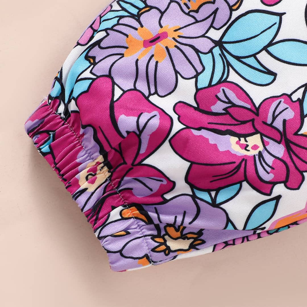 Rosy Ruffle Ribbed Top & Floral Bow Pants Set