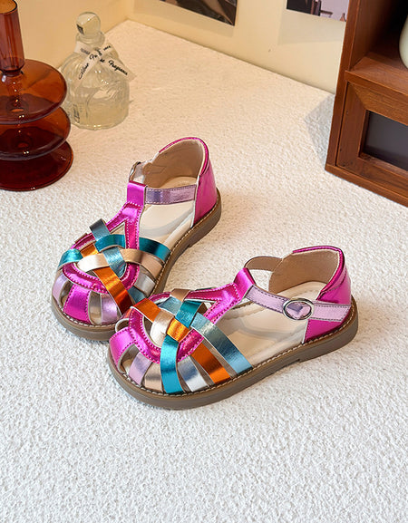 Rainbow Woven Metallic Sandals