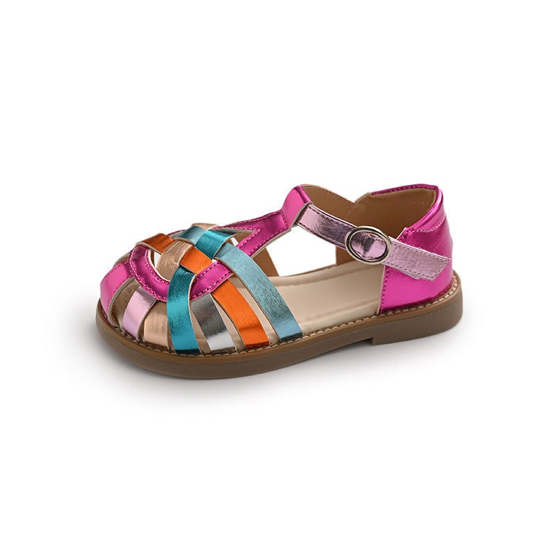 Rainbow Woven Metallic Sandals