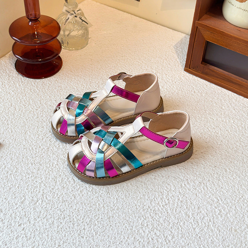 Rainbow Woven Metallic Sandals