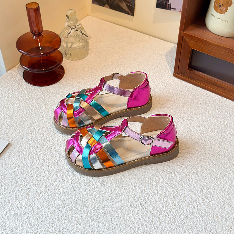 Rainbow Woven Metallic Sandals
